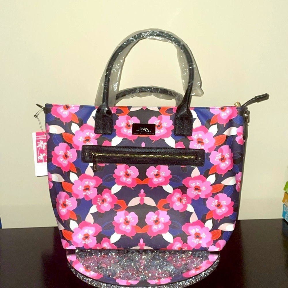 NWT Trina Turk floral tote bag convertible messenger bag faux vegan leather